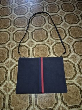 Clare V. Navy Crossbody Bag with Red Stripe
